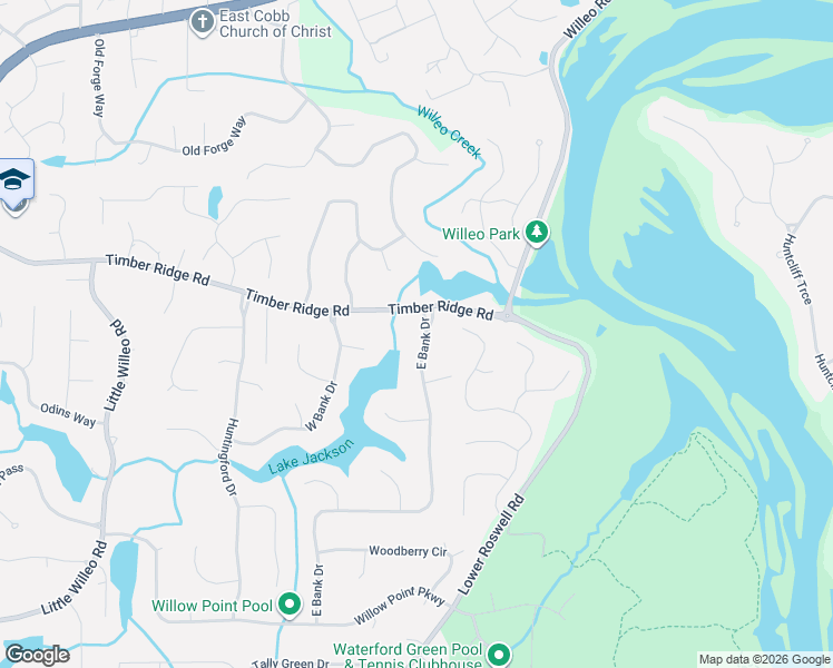 map of restaurants, bars, coffee shops, grocery stores, and more near 1731 East Bank Drive in Marietta