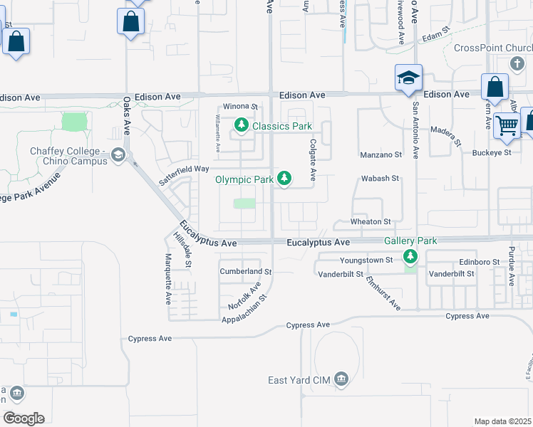 map of restaurants, bars, coffee shops, grocery stores, and more near 14426 Mountain Avenue in Chino