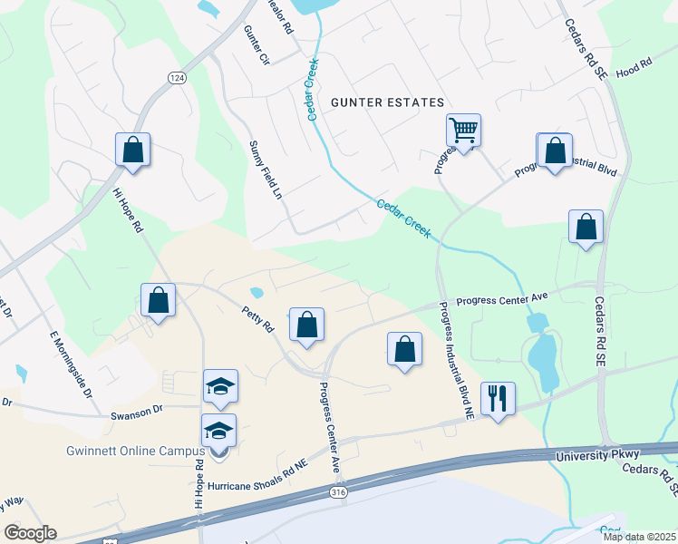 map of restaurants, bars, coffee shops, grocery stores, and more near 1745 Villageside Court in Lawrenceville