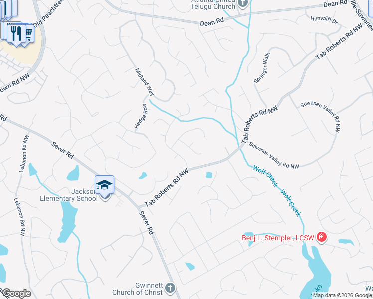 map of restaurants, bars, coffee shops, grocery stores, and more near 2031 Morning Brook Circle in Lawrenceville