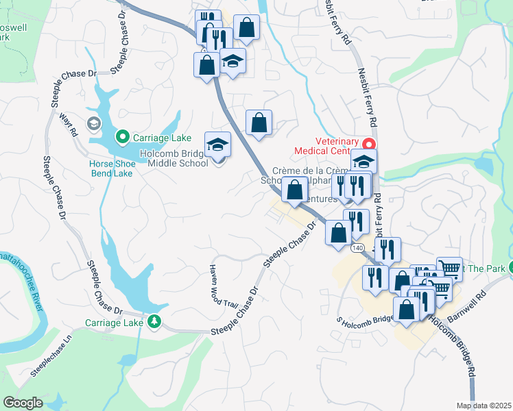 map of restaurants, bars, coffee shops, grocery stores, and more near 616 Granby Hill Place in Alpharetta