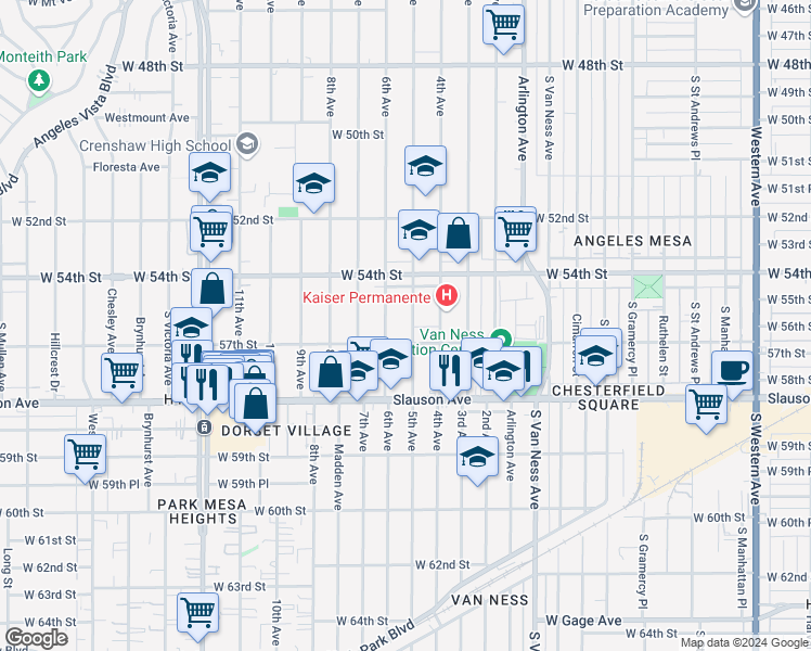 map of restaurants, bars, coffee shops, grocery stores, and more near 5455 5th Avenue in Los Angeles