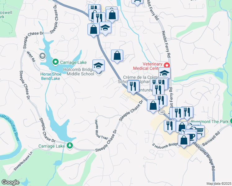 map of restaurants, bars, coffee shops, grocery stores, and more near 616 Granby Hill Place in Alpharetta