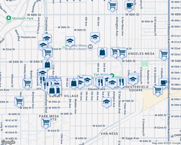 map of restaurants, bars, coffee shops, grocery stores, and more near 5455 5th Avenue in Los Angeles
