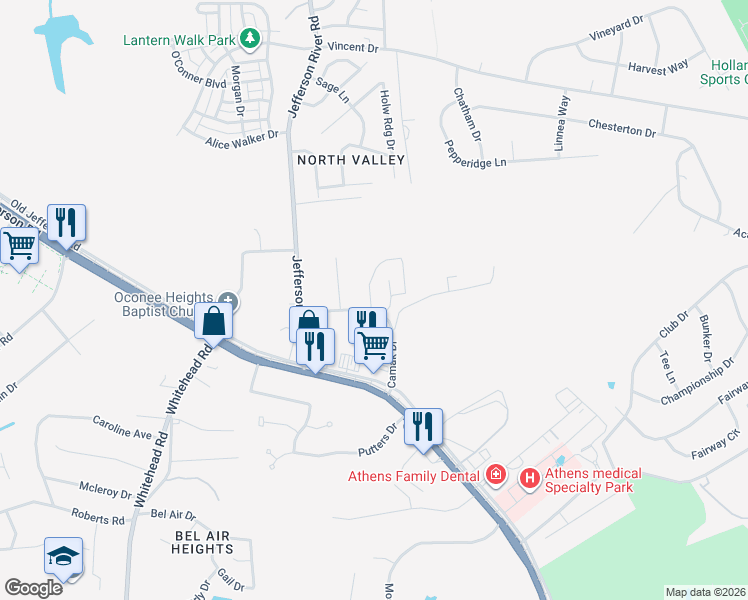 map of restaurants, bars, coffee shops, grocery stores, and more near 200-248 Camak Dr in Athens