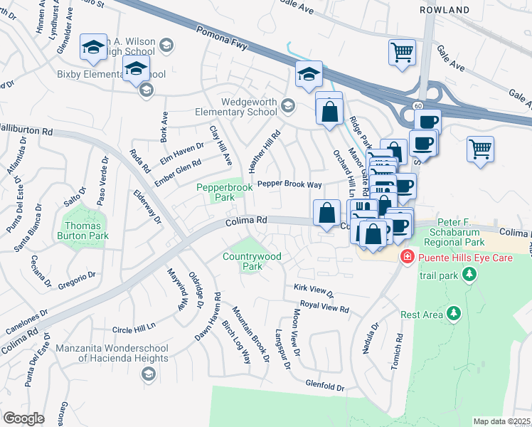 map of restaurants, bars, coffee shops, grocery stores, and more near 1774 Turnpost Lane in Hacienda Heights