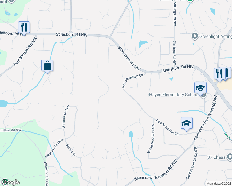 map of restaurants, bars, coffee shops, grocery stores, and more near 3125 Pine Mountain Circle in Kennesaw