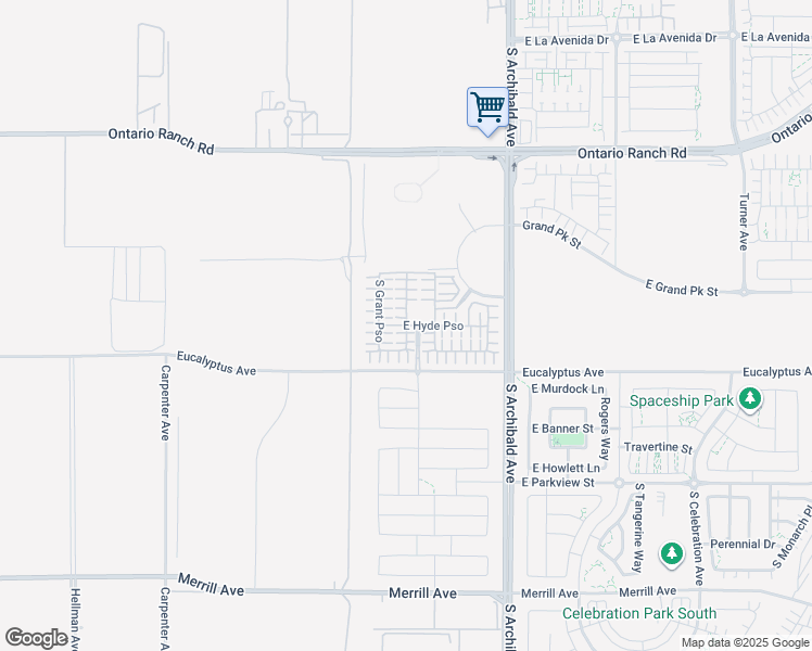 map of restaurants, bars, coffee shops, grocery stores, and more near 2456 East Hyde Paseo in Ontario