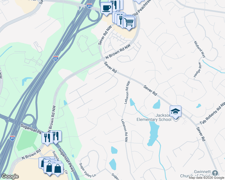 map of restaurants, bars, coffee shops, grocery stores, and more near 2247 Gracehaven Way in Lawrenceville