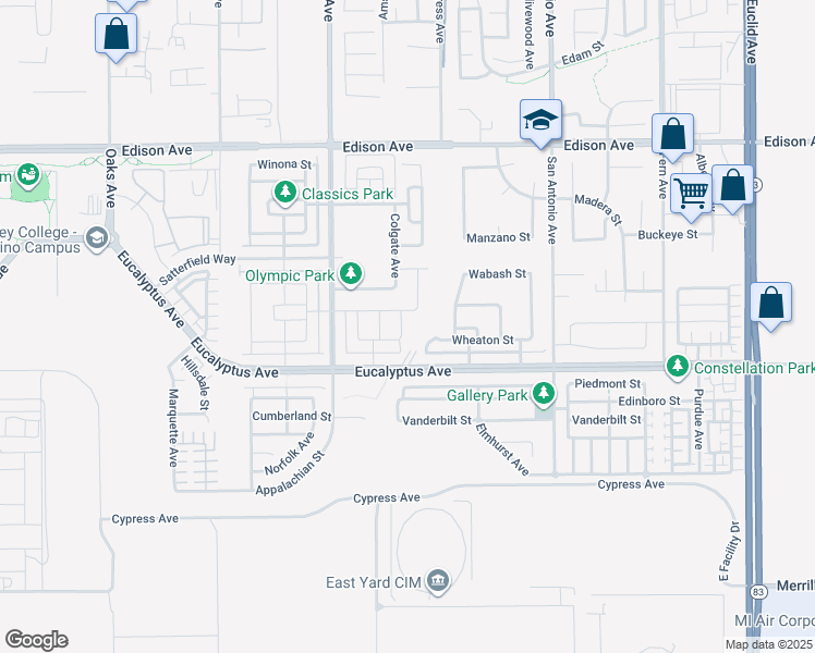 map of restaurants, bars, coffee shops, grocery stores, and more near 14429 Colby Avenue in Chino