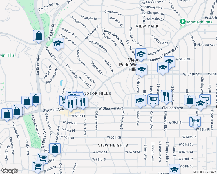 map of restaurants, bars, coffee shops, grocery stores, and more near 5520 Marburn Avenue in View Park-Windsor Hills