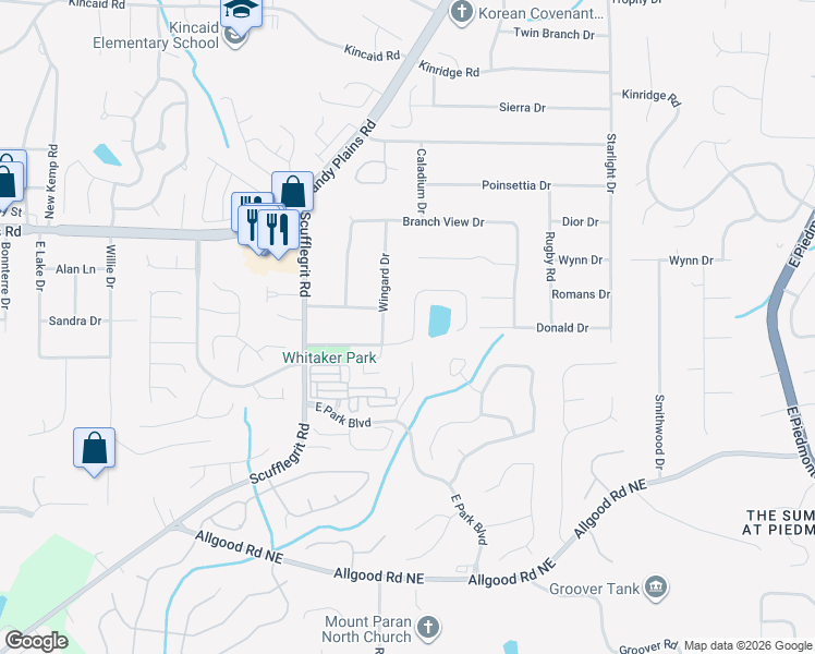 map of restaurants, bars, coffee shops, grocery stores, and more near 1687 Holcomb Lake Road in Marietta