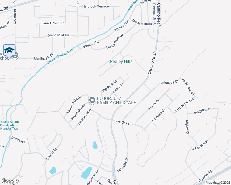 map of restaurants, bars, coffee shops, grocery stores, and more near 7760 Bolero Drive in Riverside