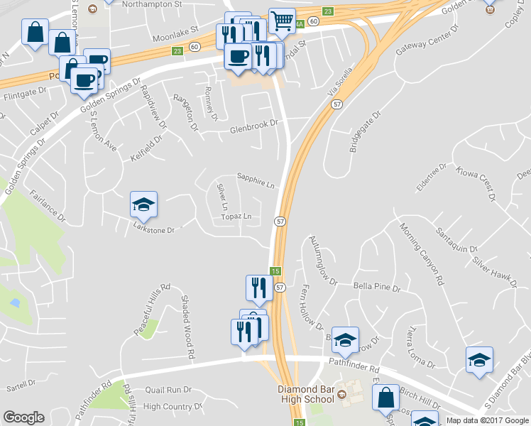 map of restaurants, bars, coffee shops, grocery stores, and more near 1578 Ruby Court in Diamond Bar