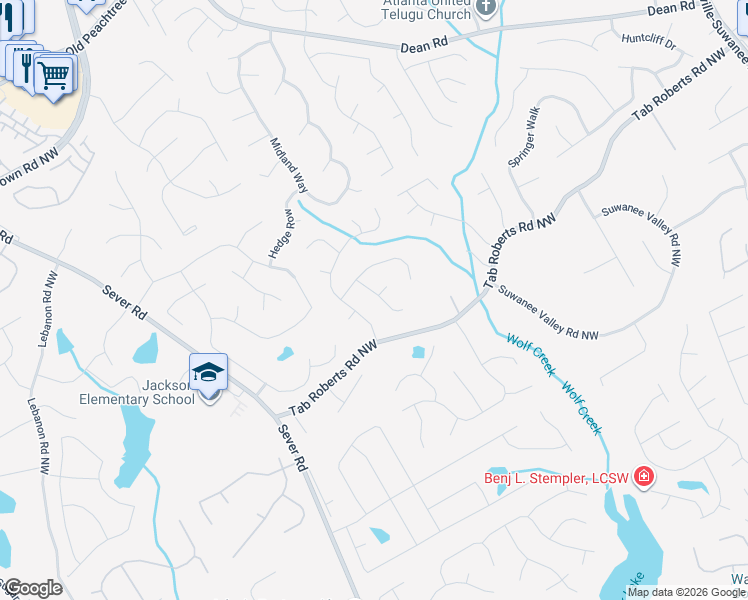 map of restaurants, bars, coffee shops, grocery stores, and more near 2031 Morning Brook Circle in Lawrenceville