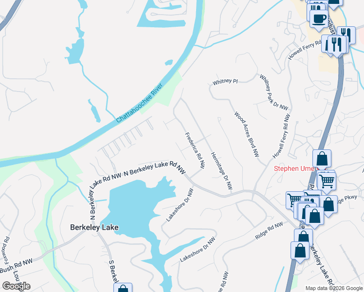 map of restaurants, bars, coffee shops, grocery stores, and more near 3703 Wassaw Lane Northwest in Duluth