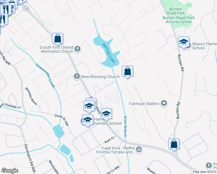 map of restaurants, bars, coffee shops, grocery stores, and more near 3017 Orchard Ridge Circle in Duluth