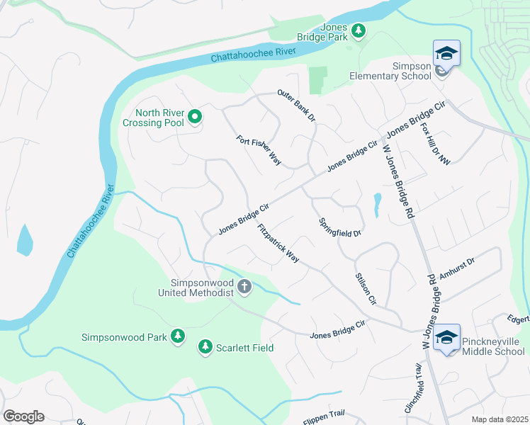 map of restaurants, bars, coffee shops, grocery stores, and more near 4256 Jones Bridge Circle in Norcross