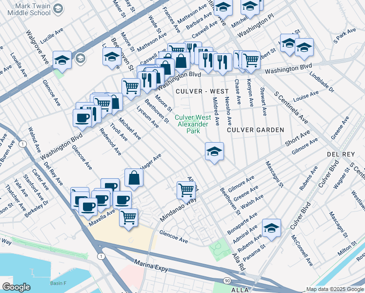 map of restaurants, bars, coffee shops, grocery stores, and more near 4224 Lyceum Avenue in Los Angeles