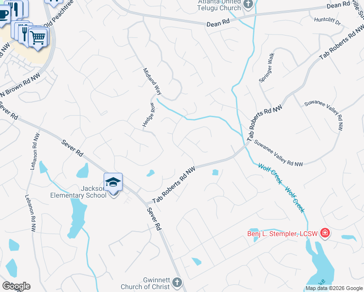 map of restaurants, bars, coffee shops, grocery stores, and more near 2025 Blackhawk Trail in Lawrenceville