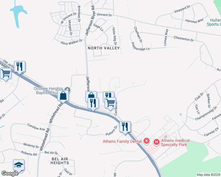 map of restaurants, bars, coffee shops, grocery stores, and more near 200-248 Camak Dr in Athens