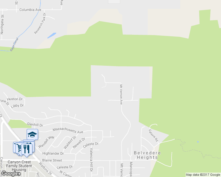 map of restaurants, bars, coffee shops, grocery stores, and more near 2010 Mount Vernon Avenue in Riverside