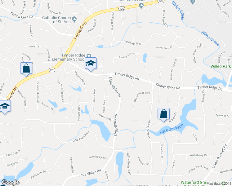 map of restaurants, bars, coffee shops, grocery stores, and more near 1775 Little Willeo Road in Marietta