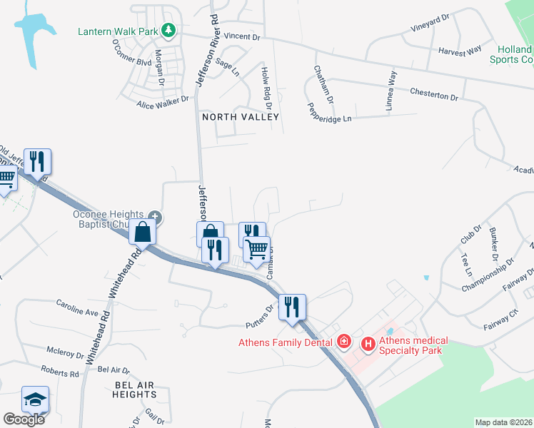 map of restaurants, bars, coffee shops, grocery stores, and more near 200-248 Camak Dr in Athens