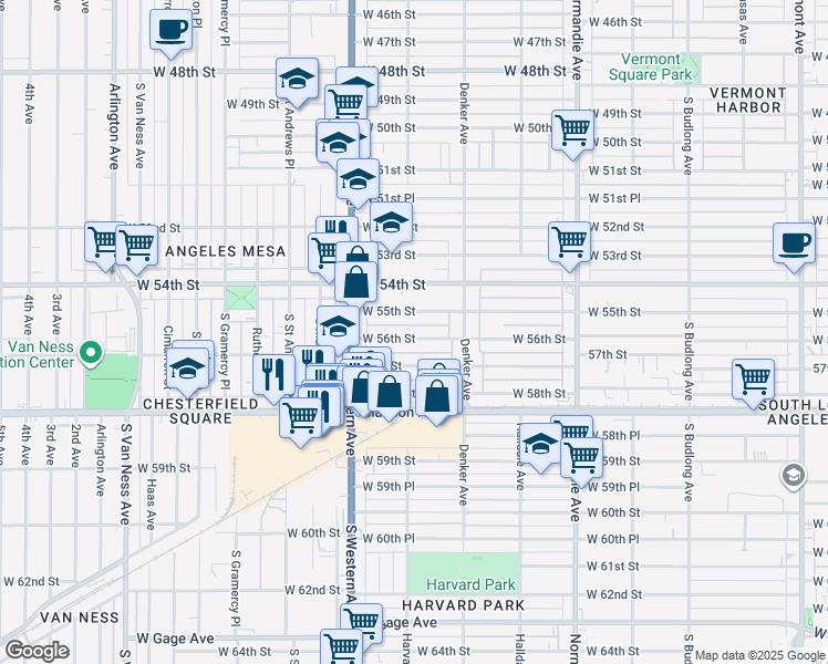 map of restaurants, bars, coffee shops, grocery stores, and more near 1657 West 56th Street in Los Angeles