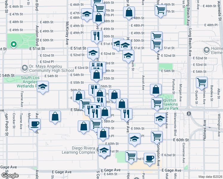 map of restaurants, bars, coffee shops, grocery stores, and more near 5610 Naomi Avenue in Los Angeles