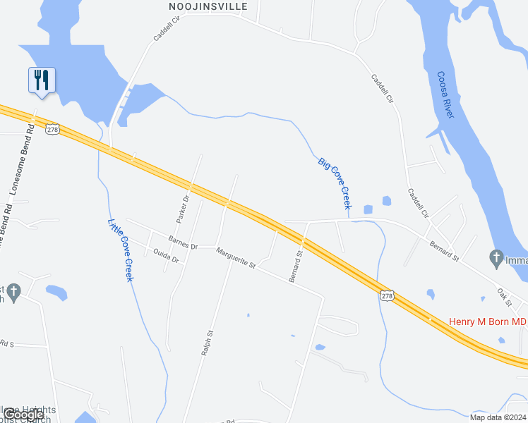 map of restaurants, bars, coffee shops, grocery stores, and more near 2798-2704 Highway 278 Northeast in Hokes Bluff
