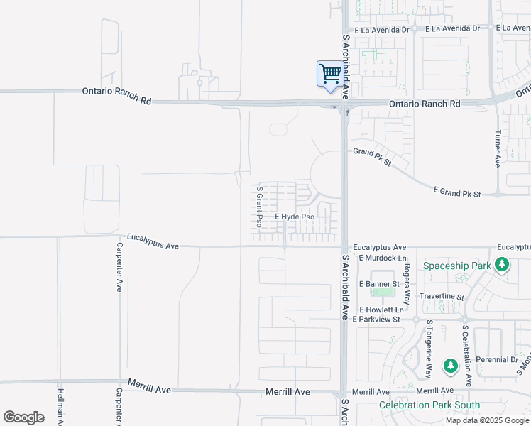 map of restaurants, bars, coffee shops, grocery stores, and more near 9391 Eucalyptus Avenue in Ontario