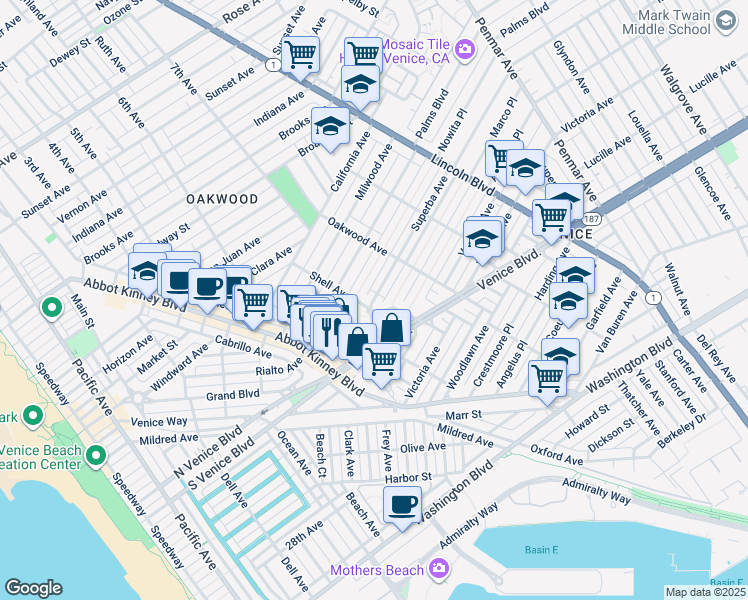 map of restaurants, bars, coffee shops, grocery stores, and more near 704 Superba Avenue in Los Angeles