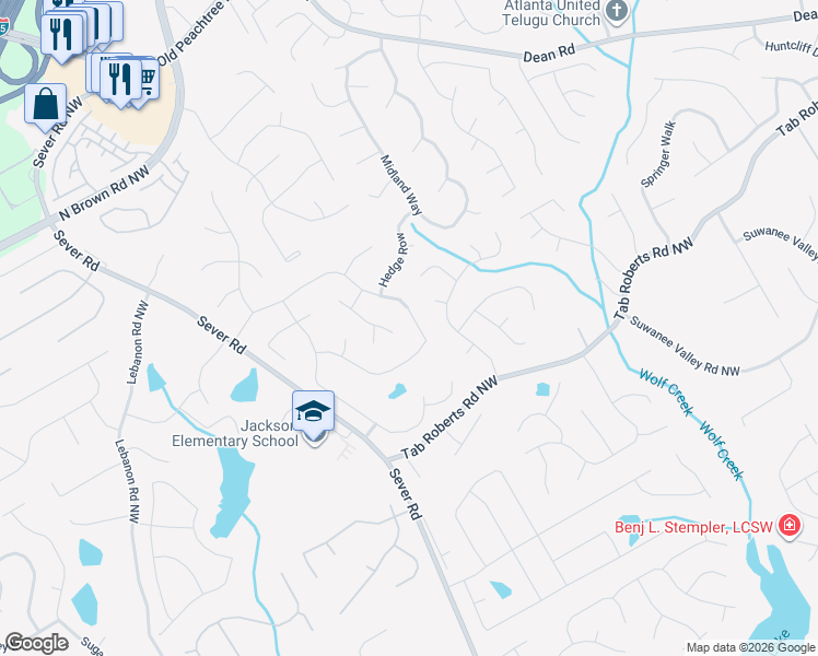 map of restaurants, bars, coffee shops, grocery stores, and more near 1160 Steeple Run in Lawrenceville
