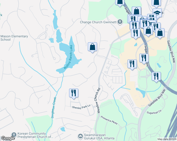 map of restaurants, bars, coffee shops, grocery stores, and more near 2736 Tarva Place in Duluth