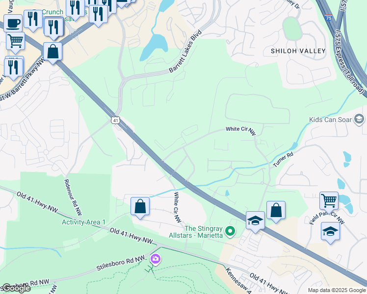 map of restaurants, bars, coffee shops, grocery stores, and more near 1652-1692 White Circle Northwest in Kennesaw