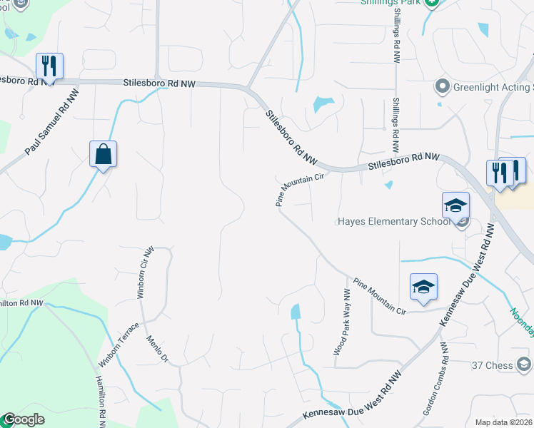 map of restaurants, bars, coffee shops, grocery stores, and more near 3125 Pine Mountain Circle in Kennesaw