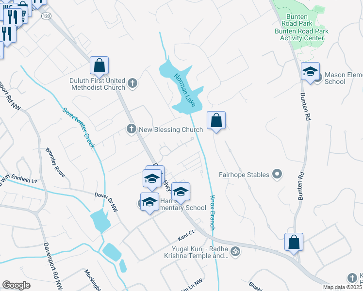 map of restaurants, bars, coffee shops, grocery stores, and more near 3017 Orchard Ridge Circle in Duluth