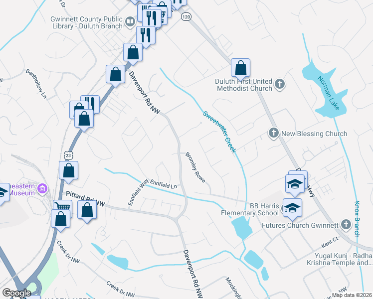 map of restaurants, bars, coffee shops, grocery stores, and more near 3211 Bransley Way in Duluth
