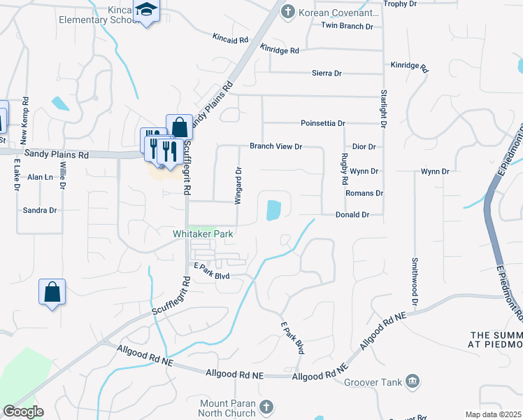 map of restaurants, bars, coffee shops, grocery stores, and more near 1692 Holcomb Lake Road in Marietta