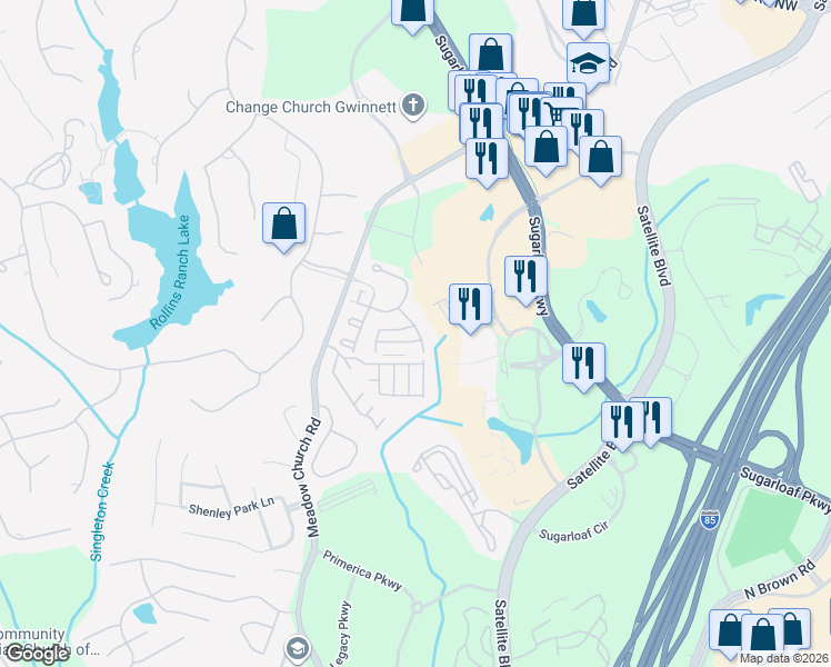 map of restaurants, bars, coffee shops, grocery stores, and more near 2322 Sugarloaf Reserve Drive Northwest in Duluth