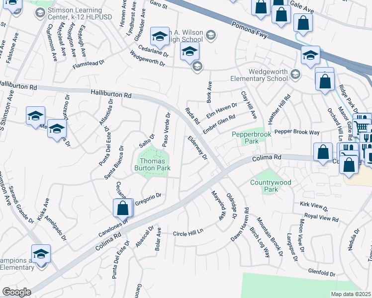 map of restaurants, bars, coffee shops, grocery stores, and more near 2030 Country Canyon Road in Hacienda Heights