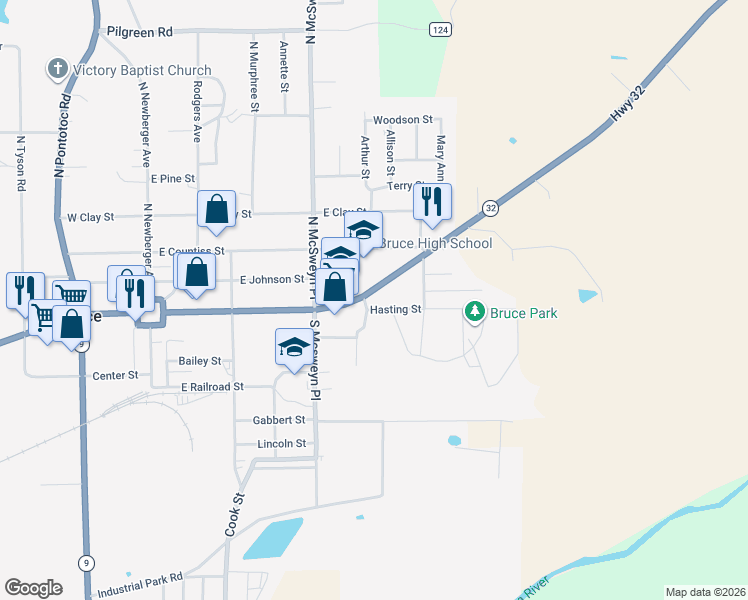 map of restaurants, bars, coffee shops, grocery stores, and more near 123-201 Hasting St in Bruce