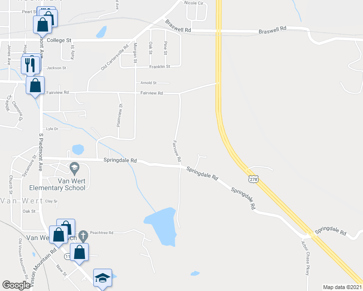 map of restaurants, bars, coffee shops, grocery stores, and more near 1129 Fairview Road in Rockmart
