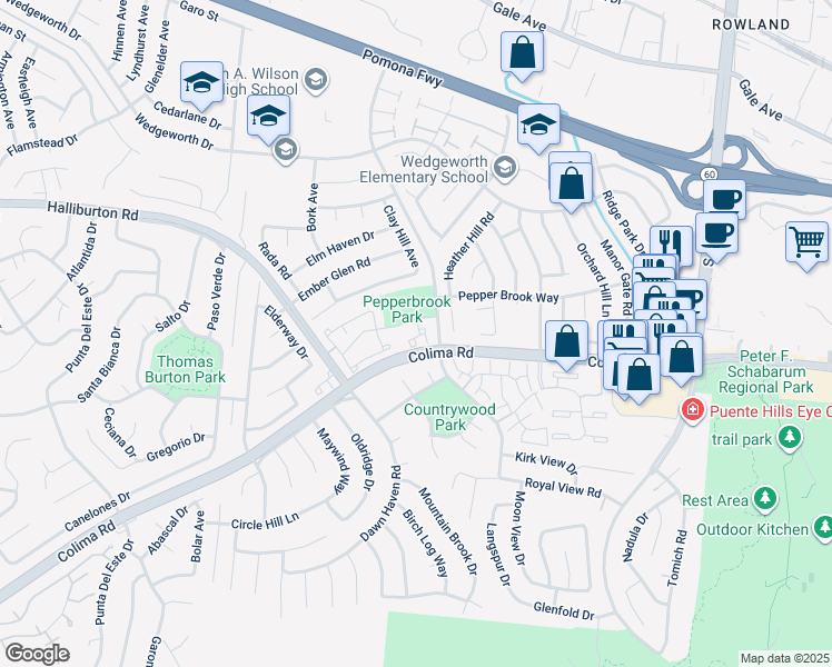 map of restaurants, bars, coffee shops, grocery stores, and more near in Hacienda Heights
