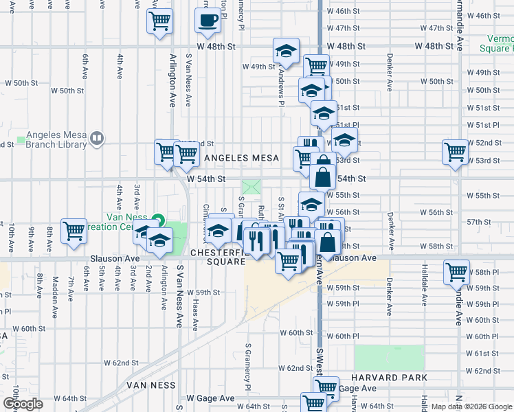 map of restaurants, bars, coffee shops, grocery stores, and more near 5526 Ruthelen Street in Los Angeles