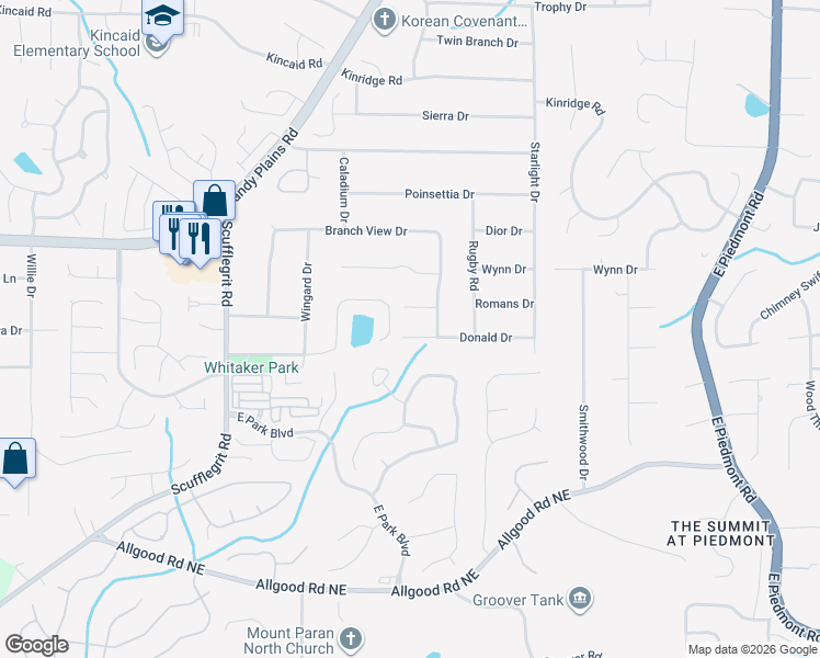 map of restaurants, bars, coffee shops, grocery stores, and more near 1773 Donald Drive in Marietta