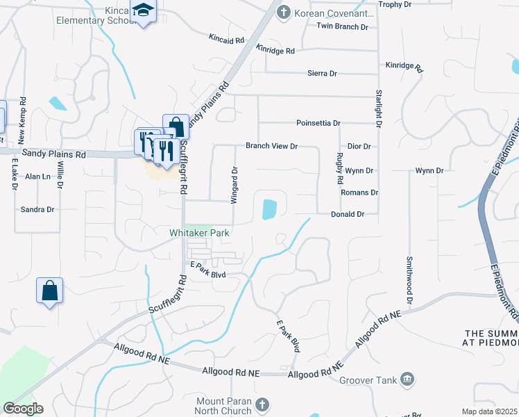 map of restaurants, bars, coffee shops, grocery stores, and more near 1692 Holcomb Lake Road in Marietta