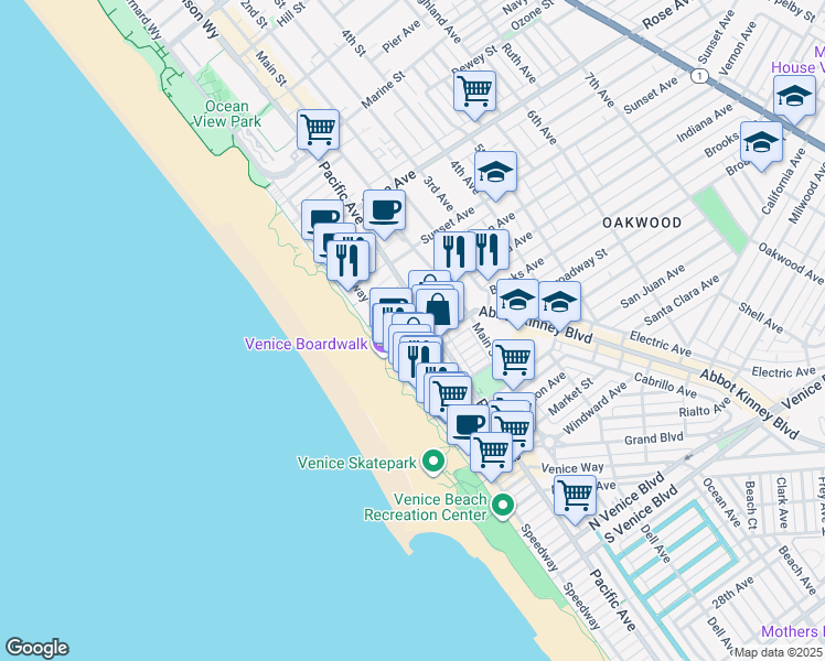 map of restaurants, bars, coffee shops, grocery stores, and more near 34 Park Avenue in Los Angeles