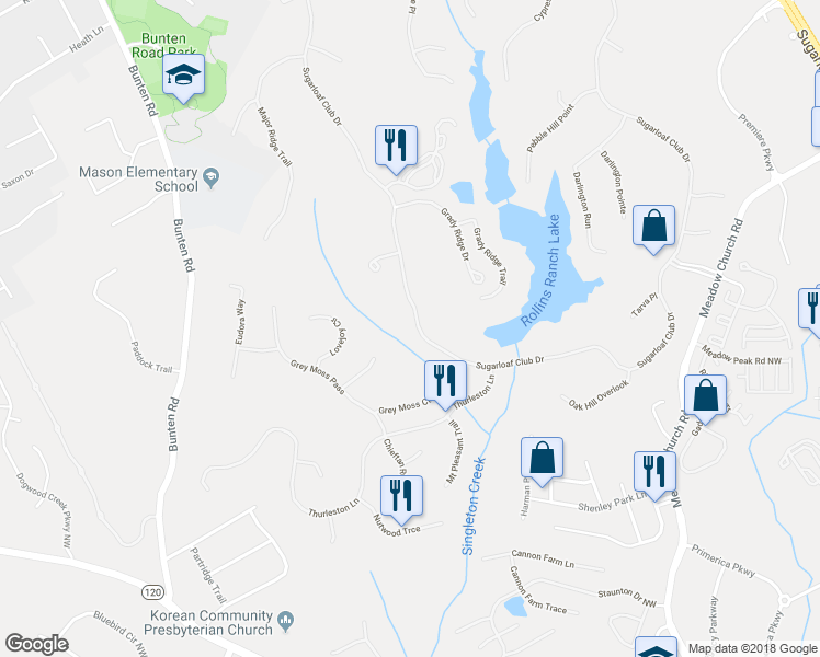 map of restaurants, bars, coffee shops, grocery stores, and more near 2480 Sugarloaf Club Dr in Duluth